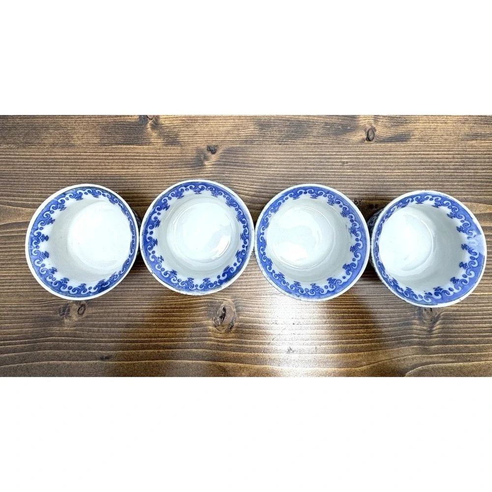 Blue White Porcelain Ramekins Set 4 Floral Bird‎ Chinoiserie Sauce Bowls